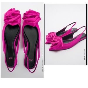 Zara 3D raised roses pink pointy slingbacks , flats shoes